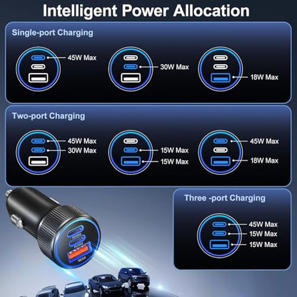 Car Charger USB C,3Pack 3-Port 93W Fast Charging Car Phone Charger Adapter - color: Black, size: 3-Pack