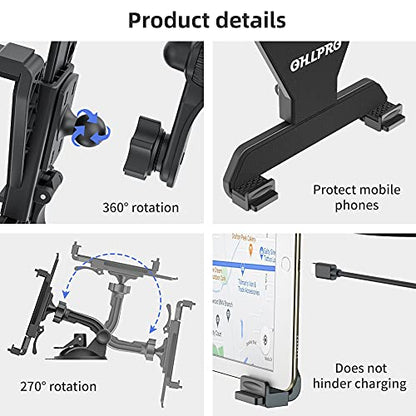 OHLPRO Dashboard Tablet Holder for Car, iPad Car Holder Suction Cup Mount Compatible with 7"-13" Tablets, Truck Windshield Vent with Flexible Arm Clip, Sturdy Adjustable Design, 360° Rotation, Black - size: Dash+Clip 7-13" Mount