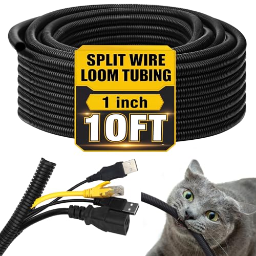 Kanayu 1''-10 Ft Split Wire Loom Tubing, Black Flame Retardant - color: Black, size: 1''-10 Ft