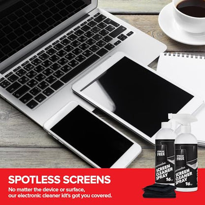 16oz Screen Cleaning Kit with Spray and Micro-Fibre Cloth Wipe (2 Pack) for Car Screens, Computer Screens, Laptops, iPads & Phones; Touchscreen Electronics Cleaner to Erase Dust or Fingerprints - size: 2 Pack
