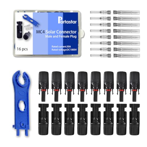16Pcs MC4 Solar Connectors Kit, 30A 1000V Male Female with Wrench - color: MC4 Terminal 16pcs
