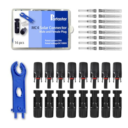 16Pcs MC4 Solar Connectors Kit, 30A 1000V Male Female with Wrench - color: MC4 Terminal 16pcs