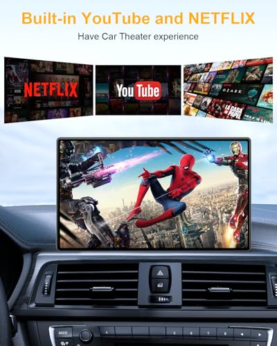 AI Box Magic Video Box, 4-in-1 Wireless CarPlay & Android Auto Adapter with Netflix YouTube TF Card Slot Convert Wired to Wireless, Dual WiFi, USB-A/USB-C Plug & Play Dongle for OEM Wired CarPlay Cars
