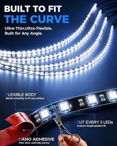 Keiurot 12V Led Light Strip for Cars 24Inch Connectable & Waterproof IP68 - color: White Led Strip 24" Connectable