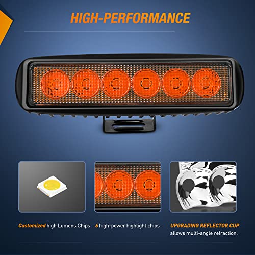 Nilight 6 inch Amber LED Light Bar 2PCS 18W Spot Driving Fog Single Row Off Road Boat Lights Driving Bumper Reverse Lighting for Trucks SUV ATV UTV Golf Cart - color: Amber Light Black House