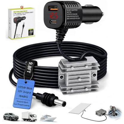 Starlink Mini Car Adapter,105W Boost 3-in-1 Starlink Mini Car Charger-9.8FT