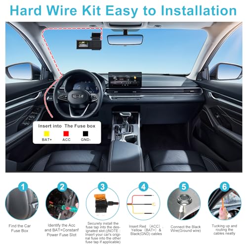 Dash Cam Hardwire Kit USB C, 12V-24V to 5V/3A Adapter Power Cable with Voltage Display, 24/7 Parking Mode, Acc Detection, 4-Level Low Voltage Protection (11.6V/11.9V/12.2V/12.5V)