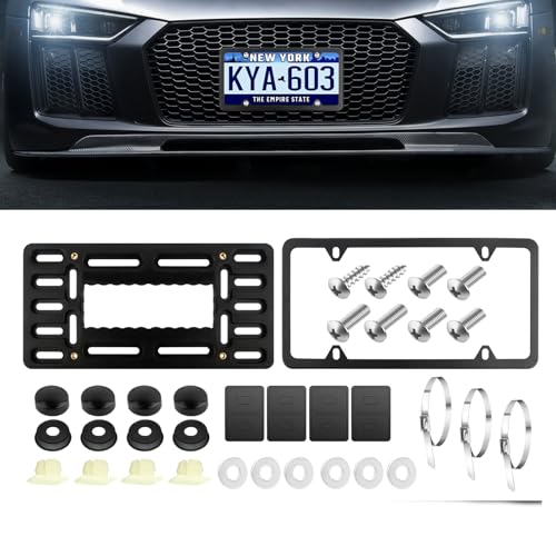 Stainless Steel No Drill Front License Plate Mount Kit,Front License Plate Bracket Kit with Screws,Zip Ties,Universal Licenses Plates Bracket Fronts Bumper Kits for U.S. Standard