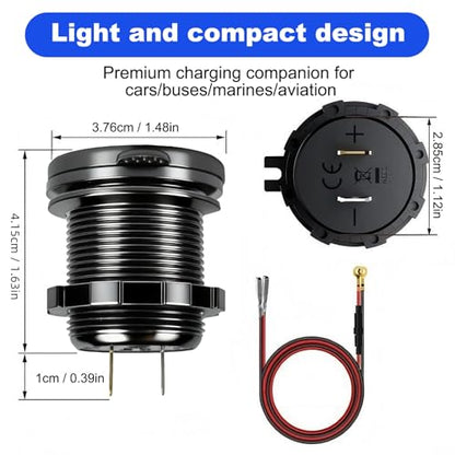 12V Flush Mount Car Charger, Aluminum Metal Body with LED Voltmeter and Switch, Dual QC3.0 USB Port for Marine, RV, Motorcycle & Panel Mounting (red) - color: red