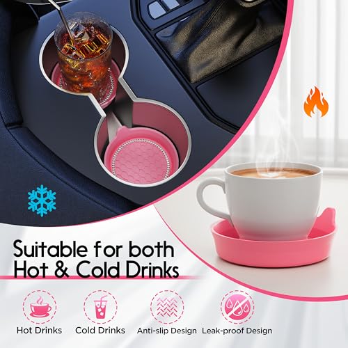 Amooca 2-Pack Car Cup Holder Coaster Bling Crystal Rhinestone Car Interior - color: Peach Pink, size: 2 Pack