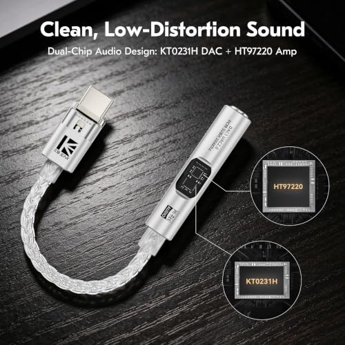 USB C to 3.5mm Audio Adapter with DAC for iPhone, Samsung & iPad - color: silver