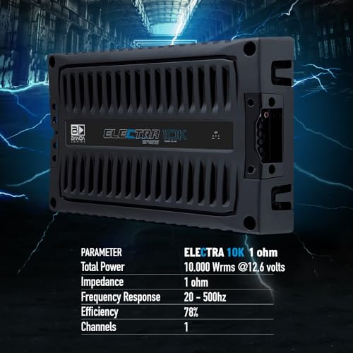 Banda Audioparts Electra 10K 1-Ohm Monoblock Car Amplifier, Class D High Power Bass Amplifier, 10000W RMS @ 12.6V, Aluminum Chassis, Adjustable Bass Boost, Subwoofer Car Audio Amp