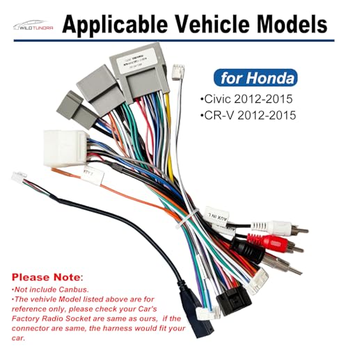 16Pin Aftermarket Android Car Radio Harness Adapter for Honda Civic 2012-2015 CR-V 2012-2015, 16Pin Android Car Stereo Wiring Harness with SWC Radio Antenna Adapter for Honda Civic CR-V