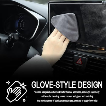 New Car Screen Cleaner Cloth,Double-Sided Car Touch Screen Cleaner Adopts Glove-Style Design,Reusable Microfiber Screens Cleaning Cloths for Dashboard & Display (Black) - color: Black