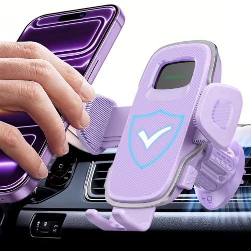 Car Vent Phone Holder [Thick Cases Friendly] Rotatable Universal Phone Mount for Car with Metal Hook & Wide Clamp, Purple Car Phone Holder Mount Compatible with iPhone 17 Pro Max 15 14 13 Samsung S25 - color: Lavender
