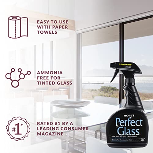 HOPE'S Perfect Glass Cleaner Spray, Streak-Free, Ammonia-Free Window, Mirror, Screen, Tinted Glass, and Shower Door Cleaner, Indoor and Outdoor Glass Surfaces, 32 Fl Oz, Pack of 6 - style: 32 Fl Oz (Pack of 6)