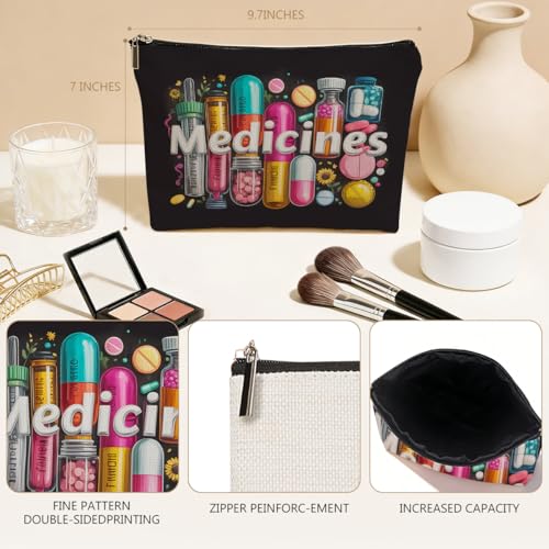 Medicine Makeup Bag, Colorful Medical Themed Cosmetic Bags Zipper Pouch - color: Multicolor 057