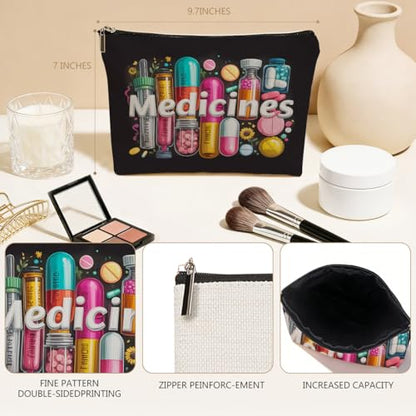 Medicine Makeup Bag, Colorful Medical Themed Cosmetic Bags Zipper Pouch - color: Multicolor 057