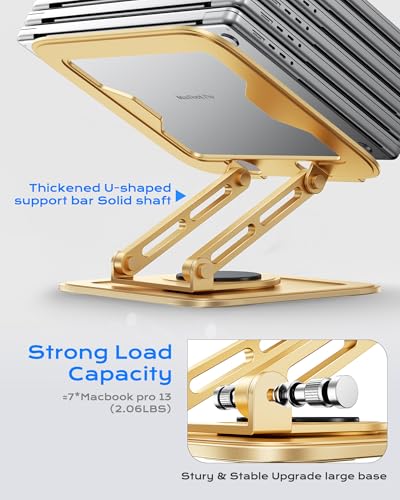 LOXP Adjustable Laptop Stand, Computer Stand with 360 Rotating Base, Ergonomic Laptop Riser Mount for Desk Foldable Protable Computer Desk Fits with MacBook Pro Air (10-16") - Gold - color: Alluvial Gold