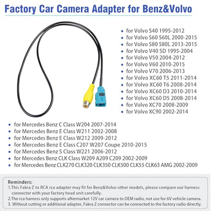 Radio Back Camera RCA Adapter Compatible with Mercedes Benz Volvo