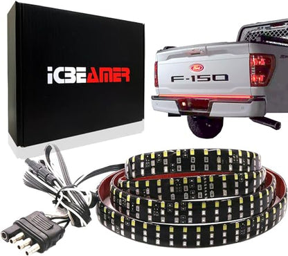 ICBEAMER Triple Row 60 inch 504 pcs LED for Pick up/Truck Tailgate Light Bar Side Bed Light Strip Bar IP67 Waterproof Reverse- 6 Functions Tail/Brake/Sequential/Turn Signals/Reverse/Flashing Lights - size: 60" Triple Rows