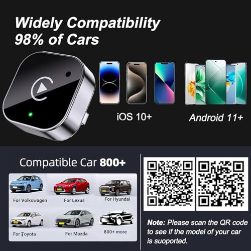 2-in-1 Wireless CarPlay & Android Auto Adapter, Plug & Play CarPlay Dongle Converts Wired to Wireless, Fast Auto-Connect, No Delay, Compact Design for iPhone & Android with USB/USB-C Port(Black)