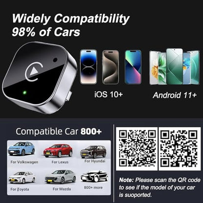 2-in-1 Wireless CarPlay & Android Auto Adapter, Plug & Play CarPlay Dongle Converts Wired to Wireless, Fast Auto-Connect, No Delay, Compact Design for iPhone & Android with USB/USB-C Port(Black)
