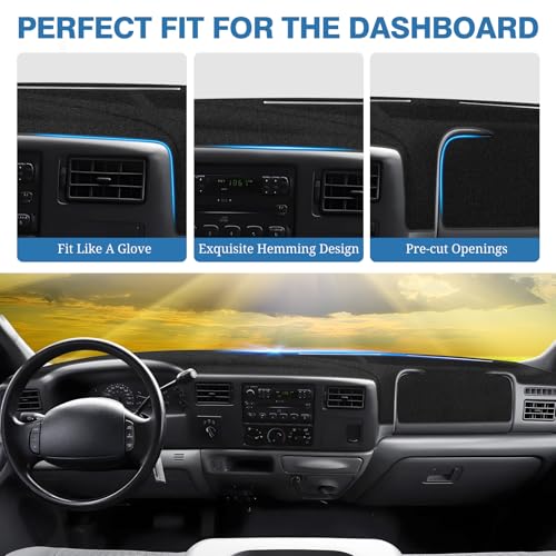 FIILINES Dash Cover for 1999-2004 Ford F250 F350 F450 Super Duty, Dashboard Mat for F-250 F-350 F-450 Accessories Dashboard Pad Carpet Dash Mat Sunshade Non-Slip Polyester Protector No Glare Black - size: For F250 F350 F450 Super Duty 1999-2004