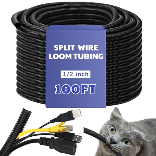 Kanayu 1/2''-100 Ft Split Wire Loom Tubing, Black Flame Retardant - color: Black, size: 1/2 Inch 100Ft
