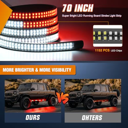 Nilight 2PCS 70 Inch Running Board LED Lights Strip Red White for Truck - color: Red White