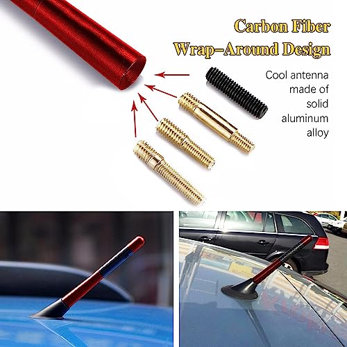 4.7 Inch Carbon Fiber Short Automotive Antenna, Short Carbon Fiber Radio Antenna, Carbon Fiber Antenna, Universal Car Antenna Replacement for Most Vehicles - color: Red