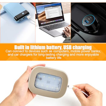 Car Interior Ceiling Roof Lights, 10LED Magnetic USB Rechargeable Vehicle Dome Lamp, Wireless Battery Powered Automotive Roof Lights, Universal for SUV Caravan Truck (Beige) - color: Beige