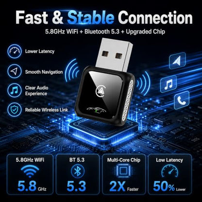Wireless Carplay Adapter for Android Auto and Apple Car Accessories Bluetooth Audio Video Dongle Linker USB with iPhone 2026 TV Watch 2 in 1 Compact Mini Smart Type C Connect Hidden