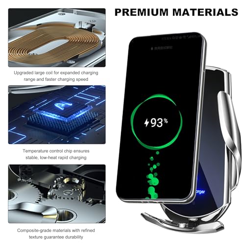 Wireless Car Charger, 15W Fast Charging Mount Electric Induction Car Phone Holder, Universal Auto-Clamping Magnetic Charger Air Vent Mount Bracket for Most Smartphones (Silver) - color: Silver