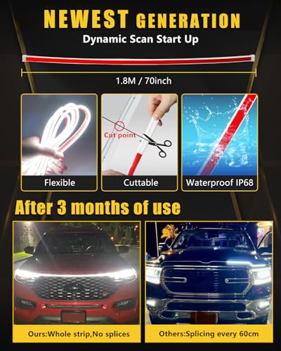 YM E-Bright LED Hood Light Strip, 70in White Amber Switchback DRL 12V 1Set - color: White/Amber Switchback, size: 70 inches