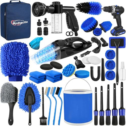 Qydipclin 45Pcs Car Detailing Kit, Car Detailing Brush Set, Car Wash Cleaning Kit, Car Detailing Brushes, Professional Car Care Kit for Interior Exterior Wheels, Blue - size: 45pcs