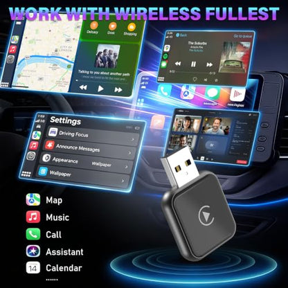 Wireless Carplay Adapter for iPhone Latest Upgrade，Play Plug & Play