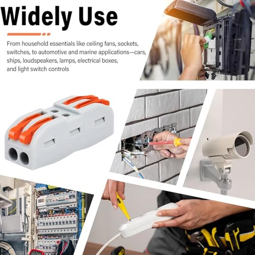 Lever Wire Connectors, Greencycle Inline Splices Push Quick Wire Connectors, 2 in 2 Out Push-in Combination for Electrical Cables 28–12 AWG, Max 32A,60PK - size: 60PCS, style: 2IN 2OUT