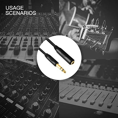 6.35mm 1/4" inch TRS Plug Male to 1/4 Female Headphone Guitar Extension Cable Cord, Gold Plated Audio Cable Stereo Extender, 6 feet (1.8 M) - color: Black 1.8M/6FT