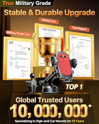 YRU[True Upgrade for Safety Car Phone Holder Mount [Patent & Military-Grade] Dashboard Cell Phone Holder for Car Vent Windshield Phone Stand for iPhone 17 16 15 14 13 Pro Max Truck Samsung, Light Red - color: Light Red