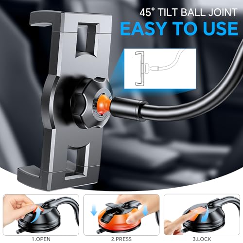 Coolpow Tablet Car Mount for iPad Truck Holder【Windshield+Dash】 Strong Suction Cup Tablet Holder for car with Gooseneck Long Arm Extension for All 4.7"-12.9" Apple iPad Samsung Galaxy Tab