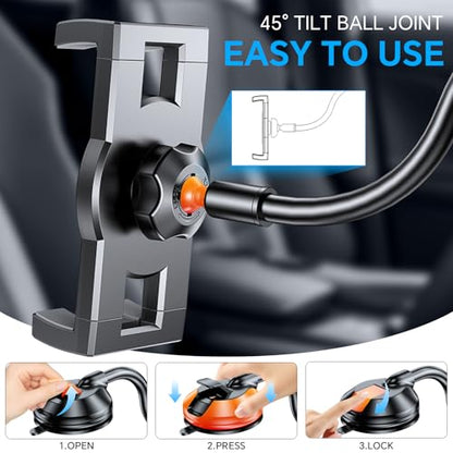 Coolpow Tablet Car Mount for iPad Truck Holder【Windshield+Dash】 Strong Suction Cup Tablet Holder for car with Gooseneck Long Arm Extension for All 4.7"-12.9" Apple iPad Samsung Galaxy Tab