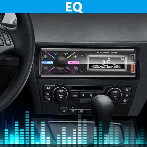 Single Din Car Stereo Bluetooth, Car Radio with Handsfree & App Control, 4X50W Support FM/USB/AUX/MP3/EQ, 7 Color LED | No CD/DVD Player