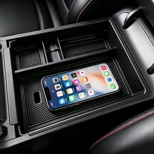 Autorder Center Console Organizer for 2022-2026 Hyundai Santa Cruz Accessories Car Armrest Storage Box Middle Console Tray Container with Black & Red Non-Slip Silicone Mats - size: 2022-2026 Hyundai Santa Cruz