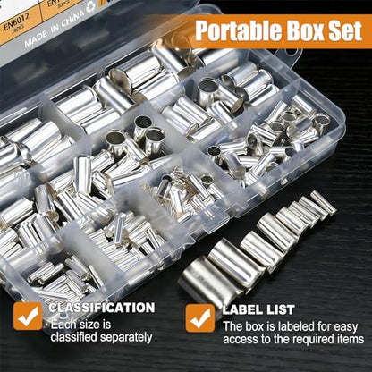 mankk 170PCS Silver Plated Copper Wire Ferrules Kit 8 Sizes AWG (1/0 2/0 2 4 6 8 10 12) Crimp Terminal Connector Sleeves Insulated Cord Pin End Terminal for Wiring Automotive Home Repair - size: 170PCS