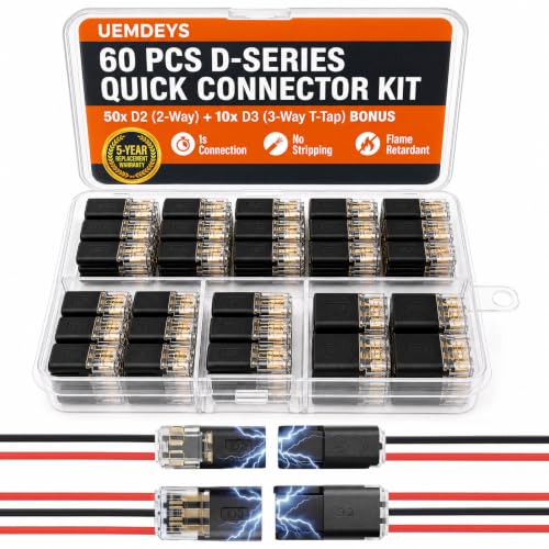 60Pcs Quick Connect Wire Connectors Kit, 50x 2-Pin & 10x 3-Pin Double Wire Plug in Connectors with Locking Buckle, Wire Connectors Push-in for LED Strip Lights, Automotive (Storage Box)