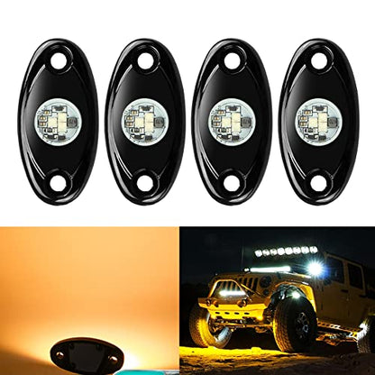 4 Pods LED Rock Lights, Ampper Waterproof LED Neon Underglow Light for Car Truck ATV UTV SUV Offroad Boat Underbody Glow Trail Rig Lamp (Yellow) - color: Yellow, size: 4 Pods