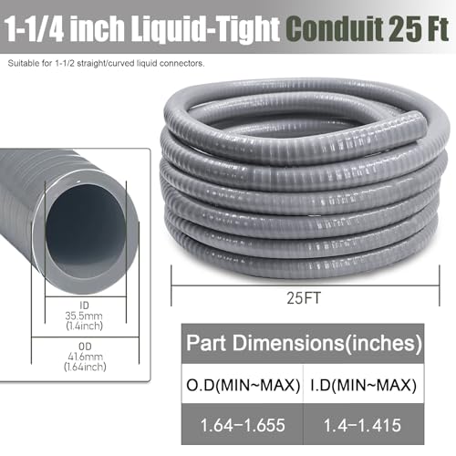 1 1/4 Inch Flexible Conduit 25 FT Non Metallic Liquid-Tight Conduit.1-1/4" Dia - size: 1-1/4 Inch 25 Ft