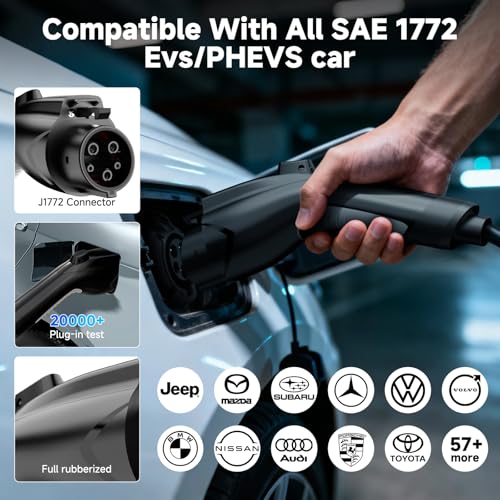 Level 2 EV Charger 32Amp with Smart APP Control - 240V NEMA 14-50 Plug 25ft Cable, Indoor/Outdoor Portable Electric Vehicle Charging Station - Compatible with J1772 Connector Fast Charging for Home - size: 32A