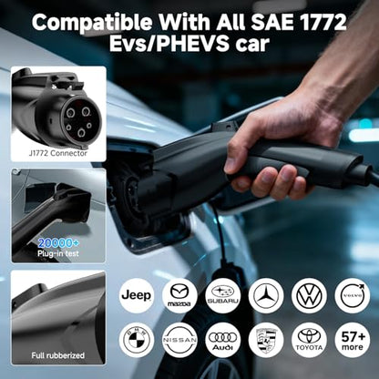 Level 1&2 Portable EV Charger (WiFi) with App Control, 8-16Amp Adjustable Current & Timer, 110V–240V, NEMA 5-15 & 6-20 Plug, 25Ft EV Charging Cable, J1772 Electric Car Charger for All PHEV/EV - size: 16A